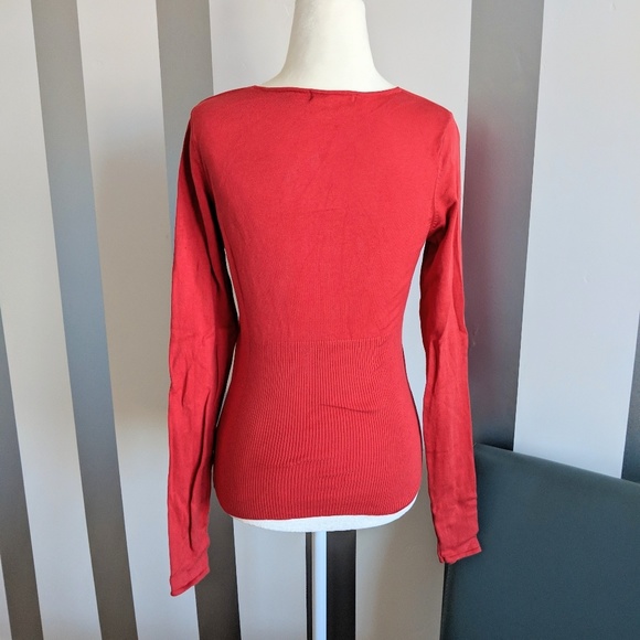 BCBGMaxazria ruched v-neck red sweater - Picture 2 of 4